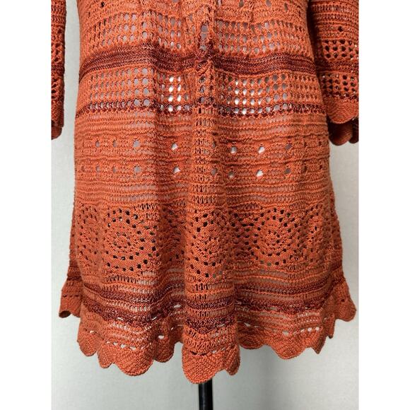 Premise Women’s Open Knit Sweater Tunic Cover Up Orange Rust Sz L Boho Hippie - Picture 4 of 16